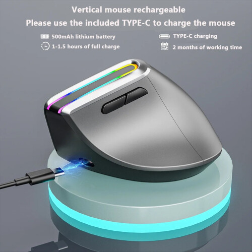 Ergonomic RGB Wireless Vertical Mouse USB Optical Mouse Rechargeable Bluetooth Mouse for Desktop/Laptop/PC 1