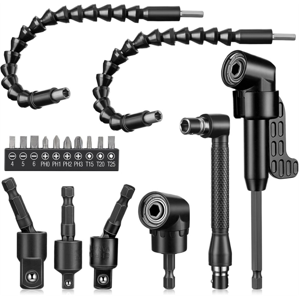 Flexible Drill Bit Extension Set 105 Right Angle Drill Bit Attachment 1/4,3/8,1/2 Inch Hex Adapter Socket Socket Wrench 4853165723439
