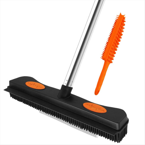 Vassoura removedora de pelos de animais, escova de borracha de 152 cm (60 polegadas) com rodo de silicone, ferramenta para remover pelos.