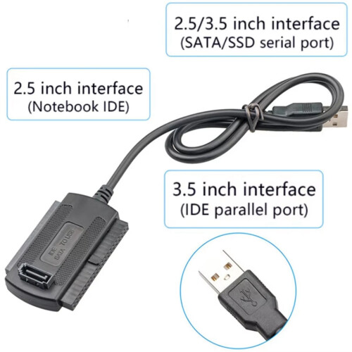 Cabo USB para IDE, conversor USB 3.0 para IDE de 2,5/3,5/5,25 polegadas para USB, compatível com DVD-ROM, CD-RW e gravadores de CD. 1