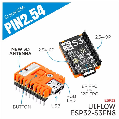 StampS3A Highly Integrated Embedded Module 2.4GHz Wi-Fi with 2.54 Header Pin ESP32-S3FN8 Main Control Chip 1