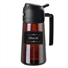 2-in-1 glazen oliedispenser en verdamper - 16oz/470ml lekvrije olijfolie-verdamperfles voor koken, airfryer, barbecue, bakken