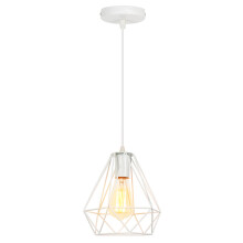 Metal Diamond 20CM Chandelier Industrial Vintage Pendant Light Modern Rustic Ceiling Light For Cafe Dining Indoor Decoration White E27