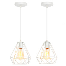 2PCS Metal Diamond 20CM Chandelier Industrial Vintage Pendant Light Modern Rustic Ceiling Light For Cafe Dining Indoor Decoration White E27