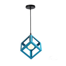 Light Blue Square Metal Ceiling Lamp Geometric Cube Pendant Light E27 Modern Pendant Lights Modern Pendant Lights For Loft Cafe Bar Restaurant