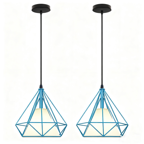 2PCS Creative Pendant Lights Modern Pendant Light Blue Iron Metal Ceiling Light 25CM E27