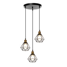 3 Lights Vintage Hanging Lamp Retro Ceiling Light Metal E27 Black Pendant Light Industrial Cage Style Ceiling Light