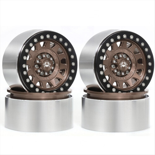 4 τεμάχια μεταλλικοί τροχοί Beadlock 1,55" με ζάντες 5 ακτίνων για RC 1/10 D90 CC01 LC70 MST καφέ