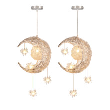 (2X) 25CM Modern Pendant Light Creative Moon Ceiling Light Retro Vintage Pendant Lights For Hallway Bedroom Living Room Warm White