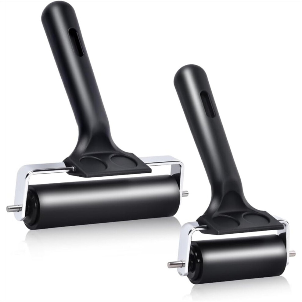 2Pcs Hard Rubber Brayer Rollers (4 Inch And 2.2 Inch) For Printmaking,Ink Printing,Gluing Application,Stamping,Wallpaper 4854054982463