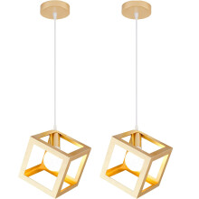 2X Retro Ceiling Lights Modern Hanging Lamp Square Pendant Light (Gold) Iron Metal Cage Pendant Light Creative Geometric Ceiling Light