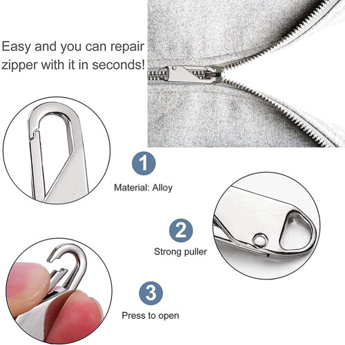 Metal Replacement Zipper (10 Pieces), Tabs for Zip 2