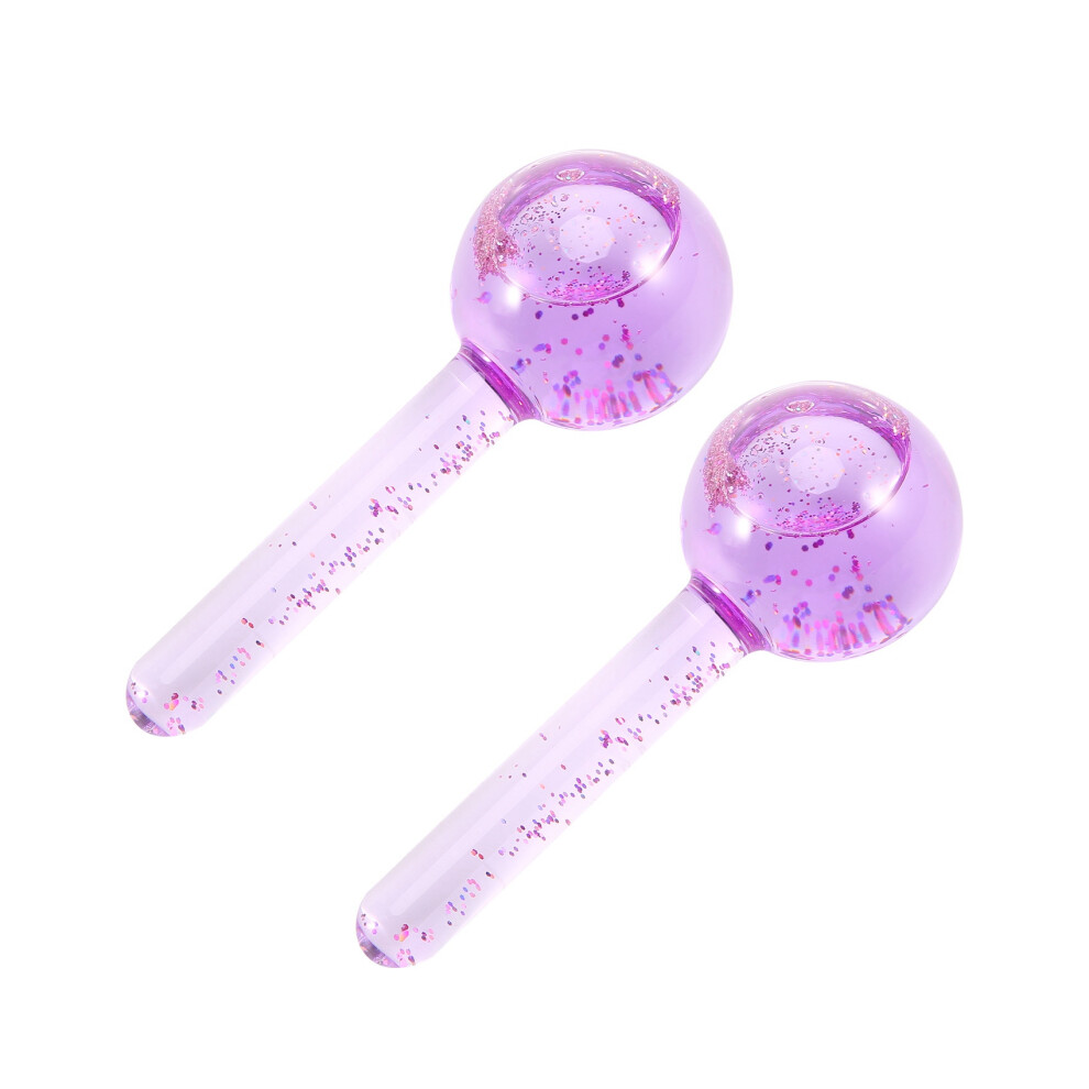 Melitt Purple 2Pcs Beauty Ice Hockey Face Massage Skin Care Crystal Glass Beauty Ball Ice Wave Stick