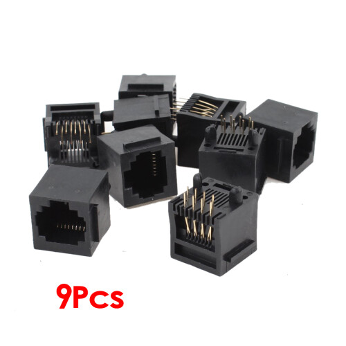 Gino 9 Pcs Unshielded RJ45 8P8C Network Modular PCB Connector Jacks Black