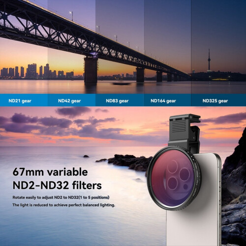 67mm ND2-ND32 Filter Universal Phone Clip with Thr 2