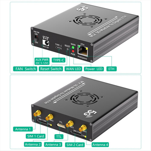 NGFF(M.2) 4G/5G Module to Type C Adapter with Dual 2