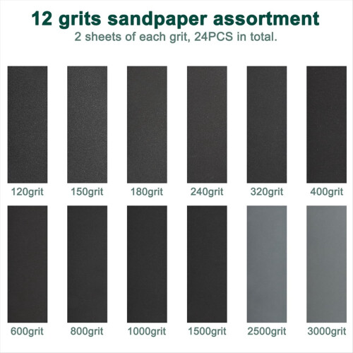 24PCS Sandpaper Assortment 12 Grits Wet Dry Sheets 2