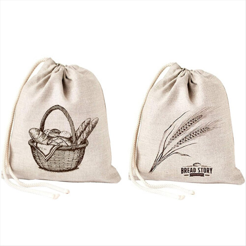 Linen Bread Bags -2 Pack Art Design Natural Unblea