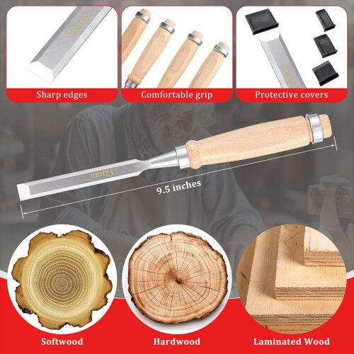 Woodworking Tools 4PC 9.5in Wood Chisel Set 1PC No 2