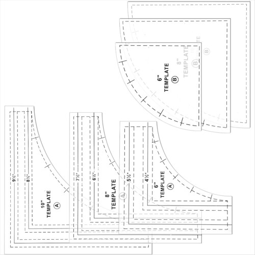3PC Drunkards Path Quilting Templates Large Rulers 2