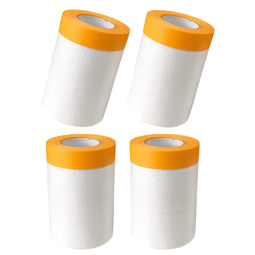 4 Pcs Plastic Dust Sheets Roll 0.55 x 20M Pre-Tape 1