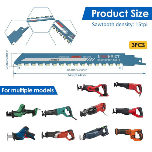 3Pcs 10 Inch Masonry Reciprocating Saw Blade, Blad 2