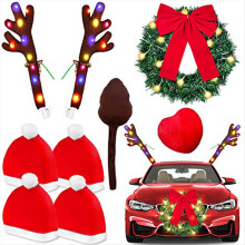 4Pcs Santa-Claus Hat Car Seat Headrest Cover Cute