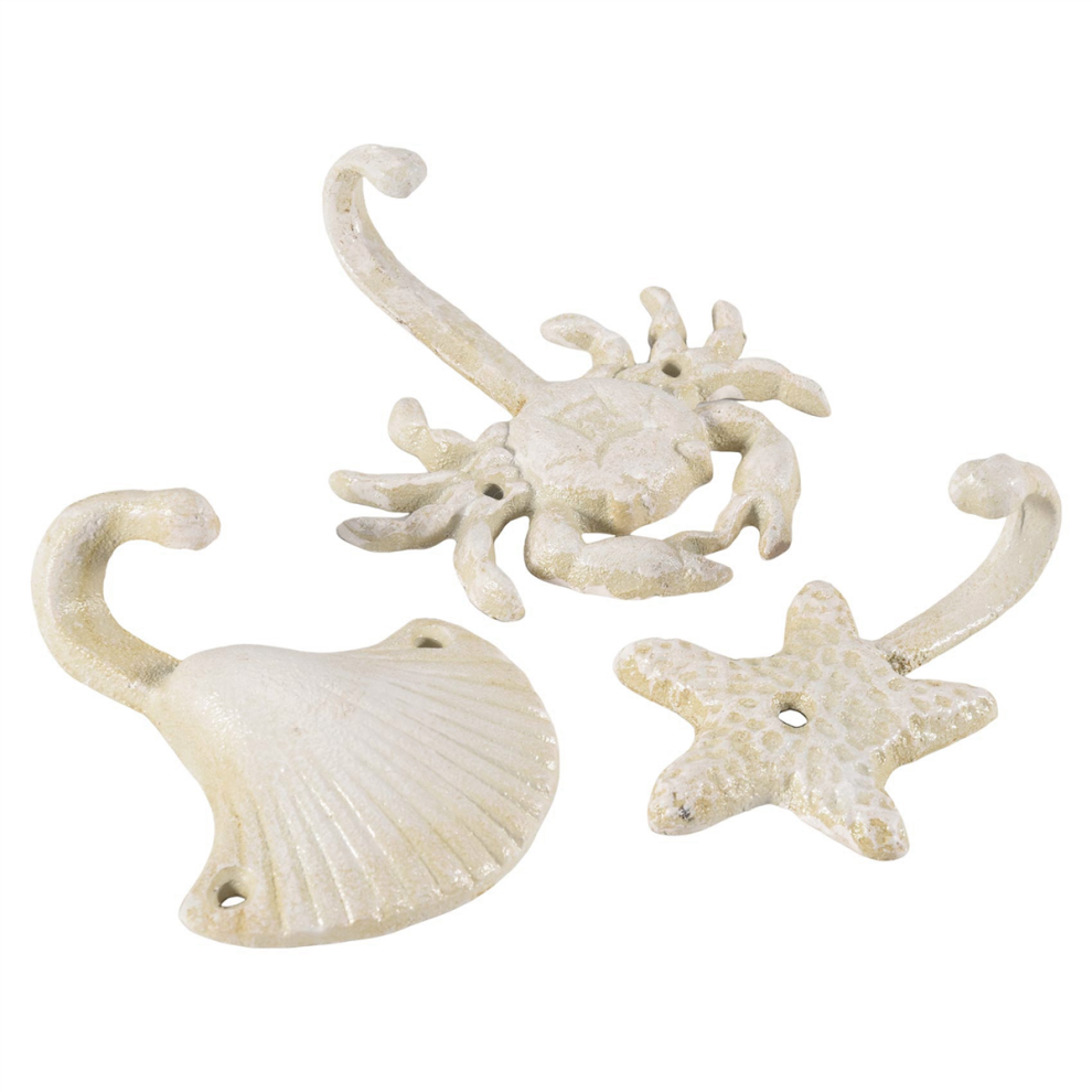 Set Of 3 Starfish Seashell Crab Cast Iron Decorati 4853093930183