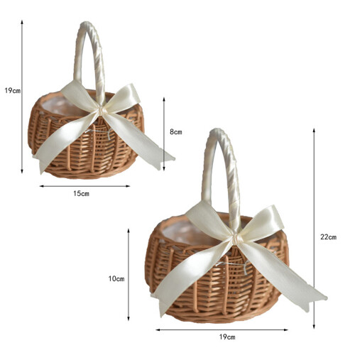 Wicker Woven Flower Basket, with Handle and Pink R 2