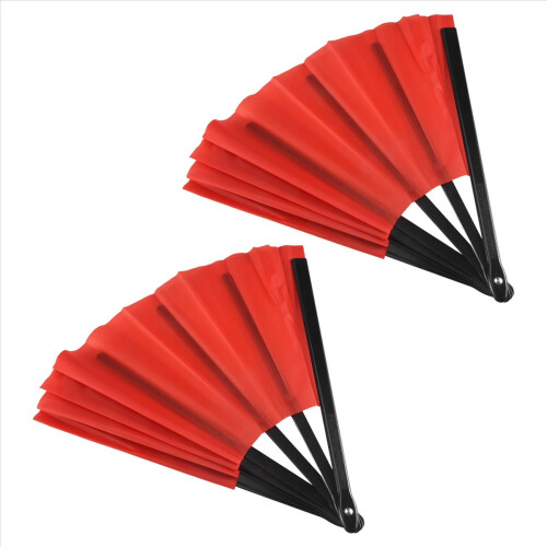 2 Pieces Large Folding Fan Nylon Cloth Handheld Ch 2