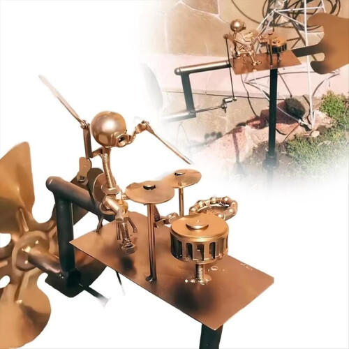 Drummer Windmill Handmade Metal Percussionist Figu 1