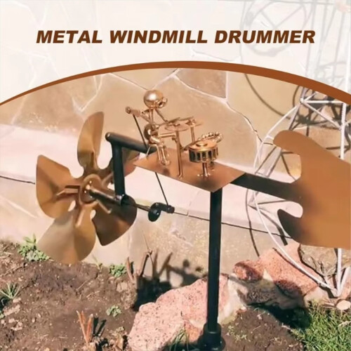 Drummer Windmill Handmade Metal Percussionist Figu 2