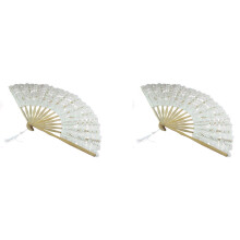 2X Handmade Cotton Lace Folding Hand Fan for Party