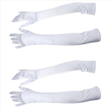 2 Pcs 21 Inch Women Arm Long Satin Elbow Gloves for Evening Wedding Fancy Dress Costume - White