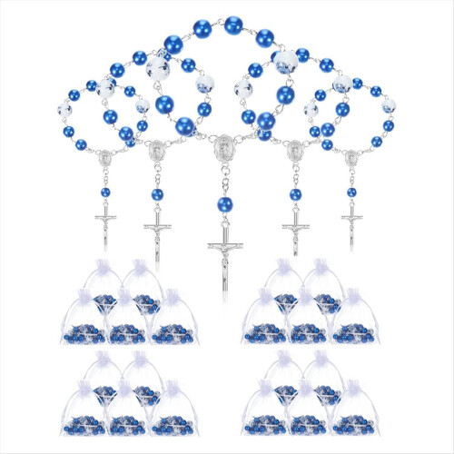 25 Pieces Blue Baptism Rosary Mini Rosaries Small 1