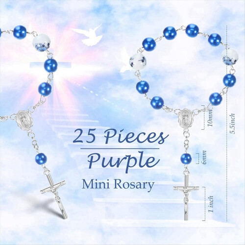 25 Pieces Blue Baptism Rosary Mini Rosaries Small 2