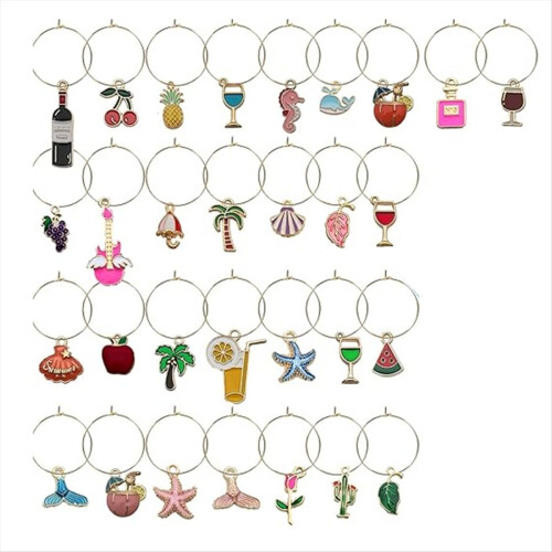 30PCS Wine Glass Charms Drink Identifiers for Stem