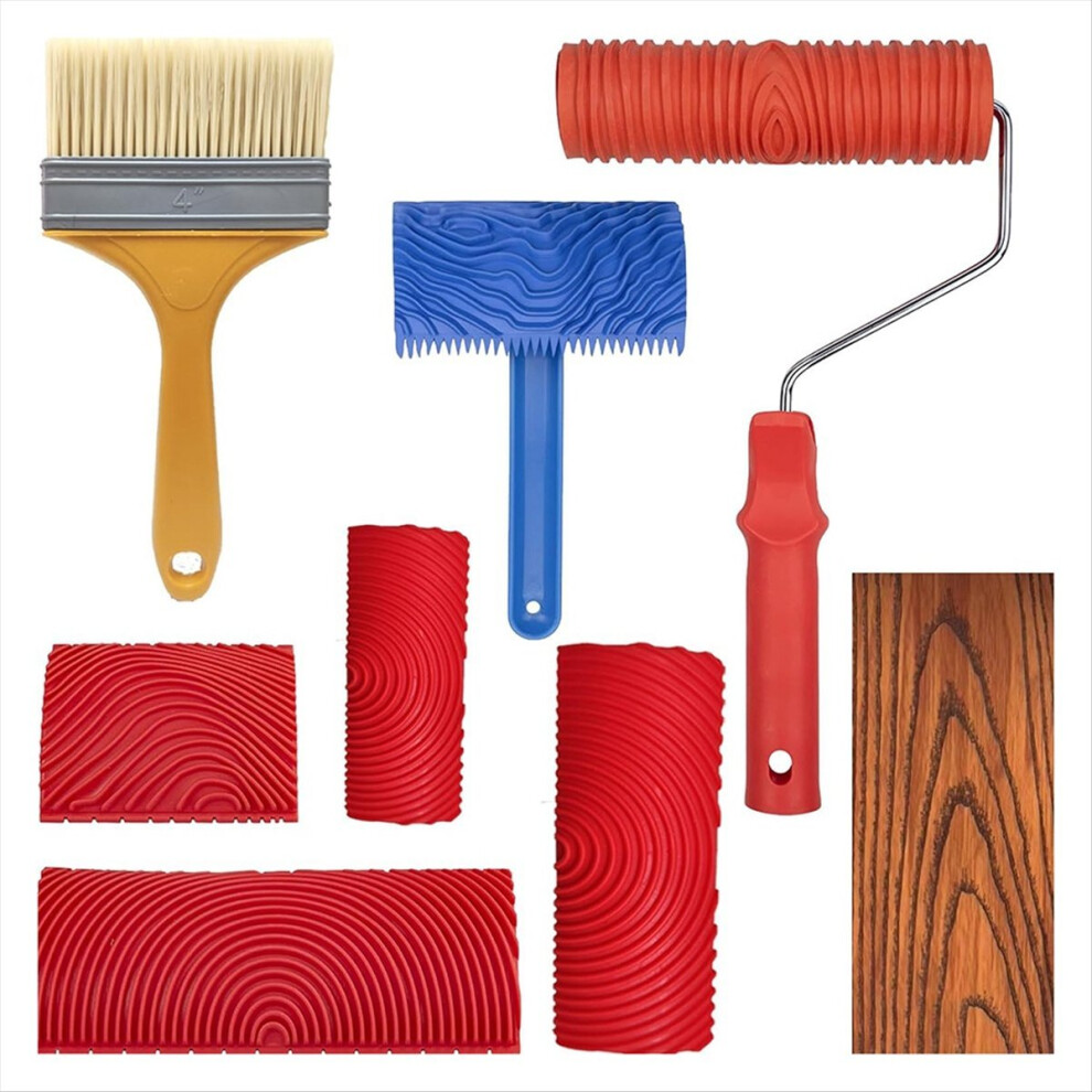 8Pcs Wood Grain Tool Set Texture Paint Diy Rubber 4853093942636