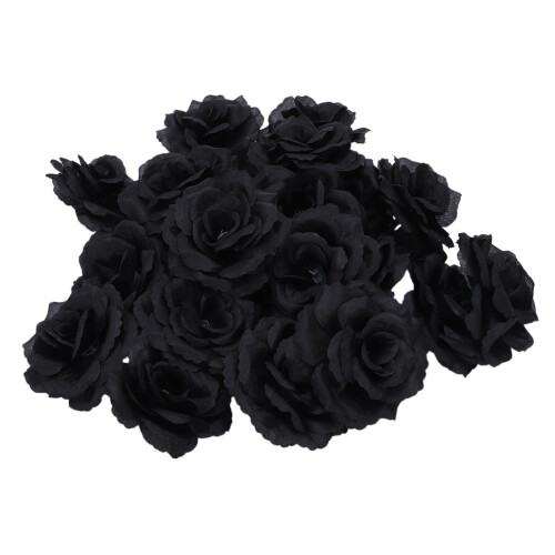 40 Pcs Black Rose Artificial Silk Flower Party Wed 2