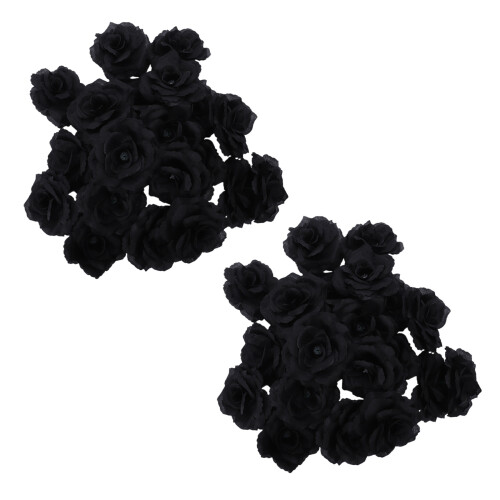 40 Pcs Black Rose Artificial Silk Flower Party Wed 1