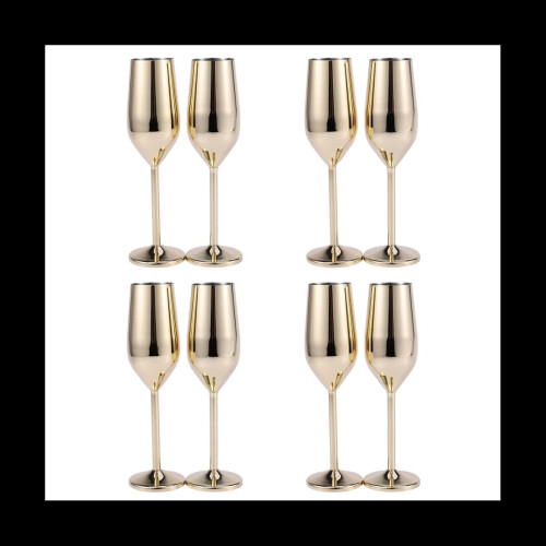 8Pcs Shatterproof Champagne Glasses Brushed Gold W 1