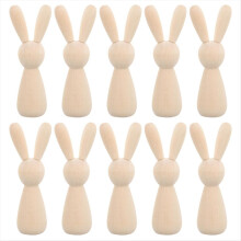 10Pcs Unfinished Wooden Rabbit Doll Figure Unpaint