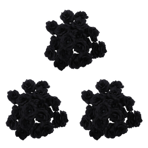 60 Pcs Black Rose Artificial Silk Flower Party Wed 1