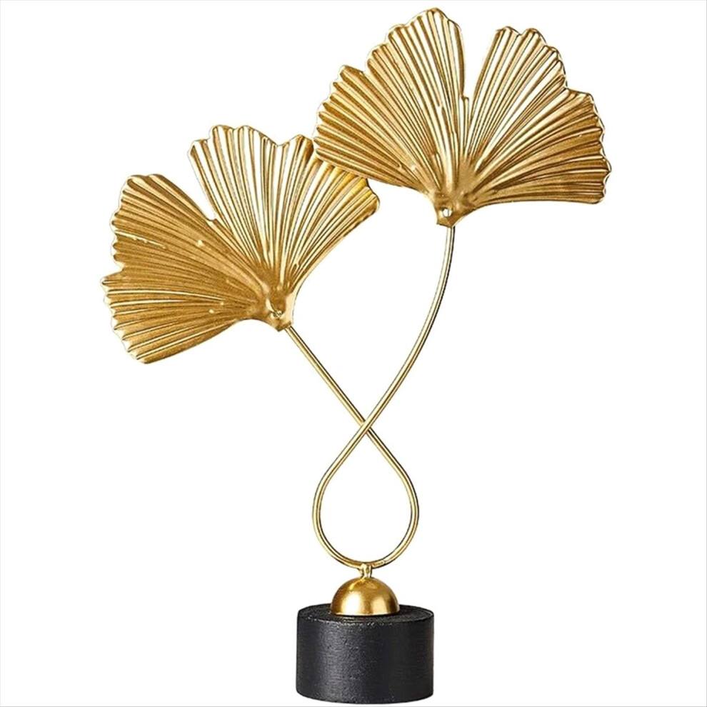 Home Decor Iron Ginkgo Leaf Ornaments With 2 Leaves And Base Modern Simple Table Sculpture Golden Melitt