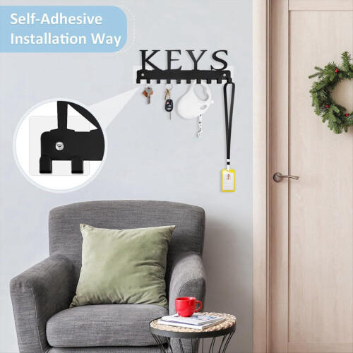 Key Holder Wall Mount, Black Hanger Decorative Rac 2
