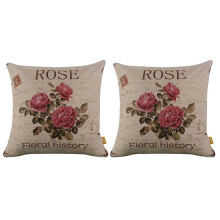 2X Vintage Floral/Flower Flax Decorative Throw Pil