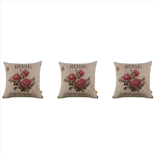 3X Vintage Floral/Flower Flax Decorative Throw Pil