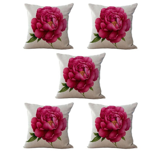 5X Vintage Floral/Flower Flax Decorative Throw Pil