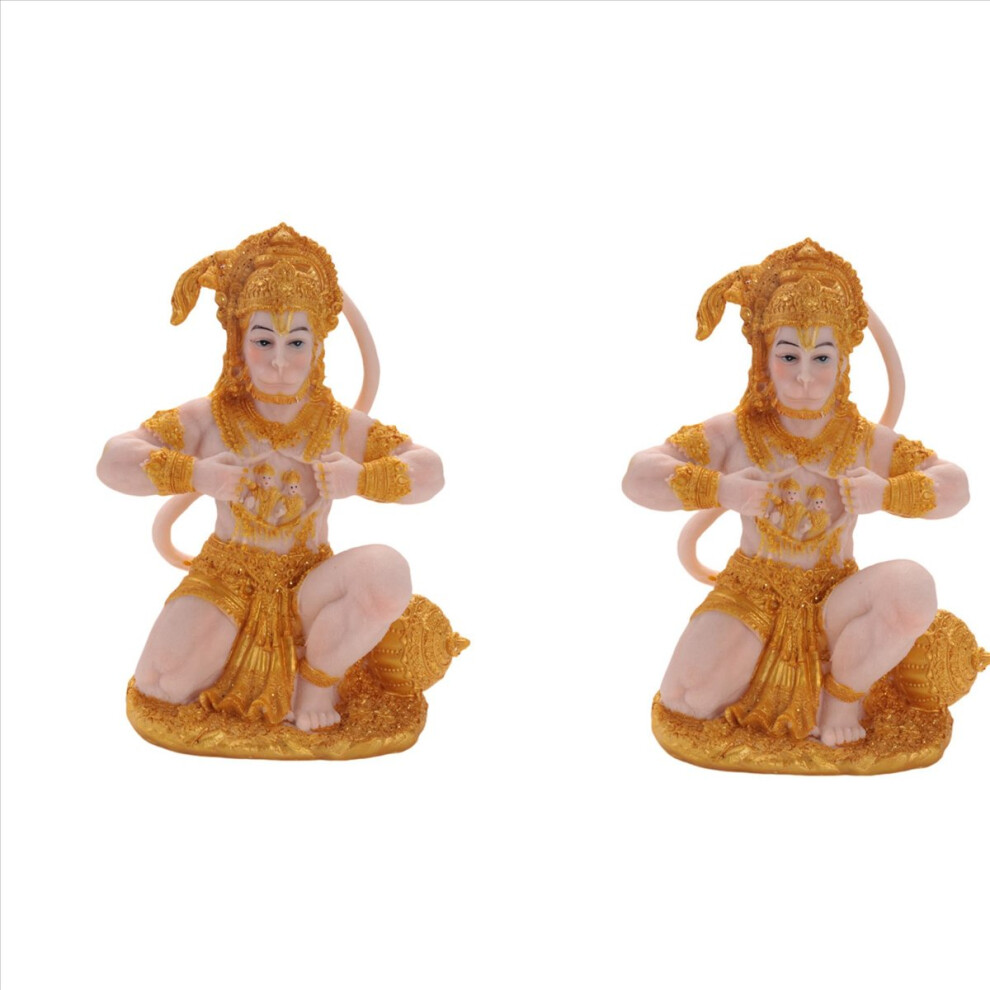 2X Hanuman Statue Indian Lord Sculpture India Gold 4853093909233