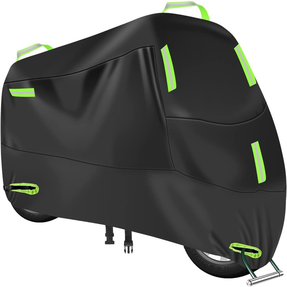 Heavy Duty Motorcycle Cover 210D Allseason Waterproof Outdoor Scooter Cover Size L With 5 Reflective Strips And 2 Lock Holes Black 9105992359639